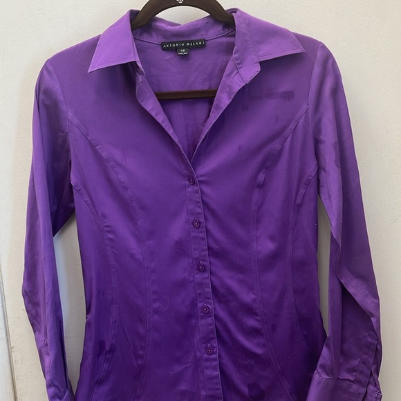 Antonio Melani Purple Button Down Shirt Size XS - Picture 8 of 11